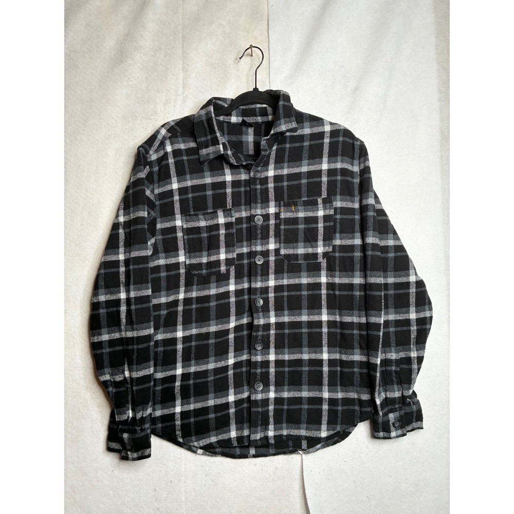 Brahma Mens Small Flannel Shirt Black White‎ Grey Plaid Cotton Button Down